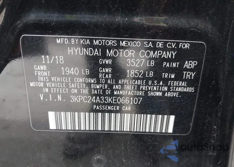 2019 Hyundai Accent Sel из США, поврежденный, VIN 3KPC24A33KE066107